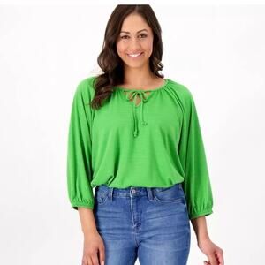 Laurie Felt Kelly Green Shirt Women's Size Medium Loose Fit Casual Boho Flowy